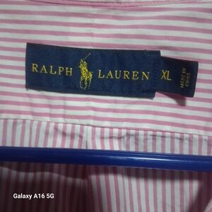 Polo by Ralph Lauren Pink and White Striped Button-Down with Green Pony